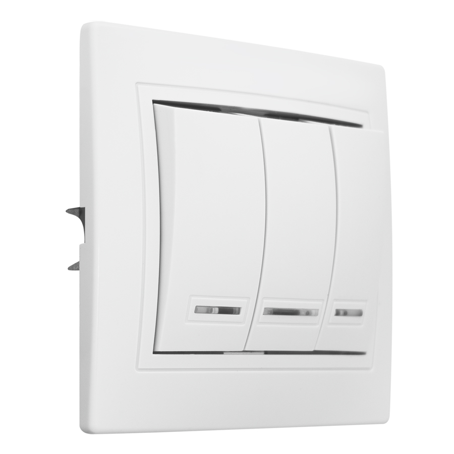 Выключатель 3 кл. с подсветкой скрытой установки 10А 250В IP20,слоновая кость (керамика) "Дельта" General