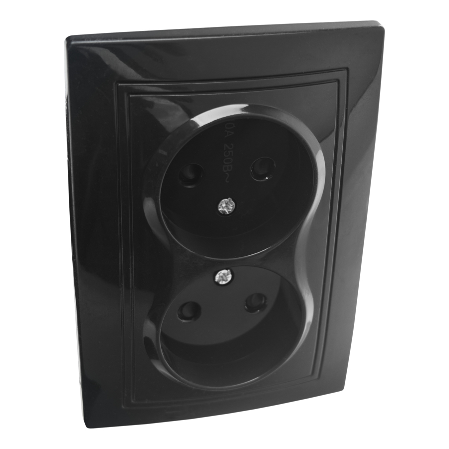 Розетка 2П двойная с защ. шт. скрытой установки 16А 250В IP20, черная (керамика) "Дельта" General