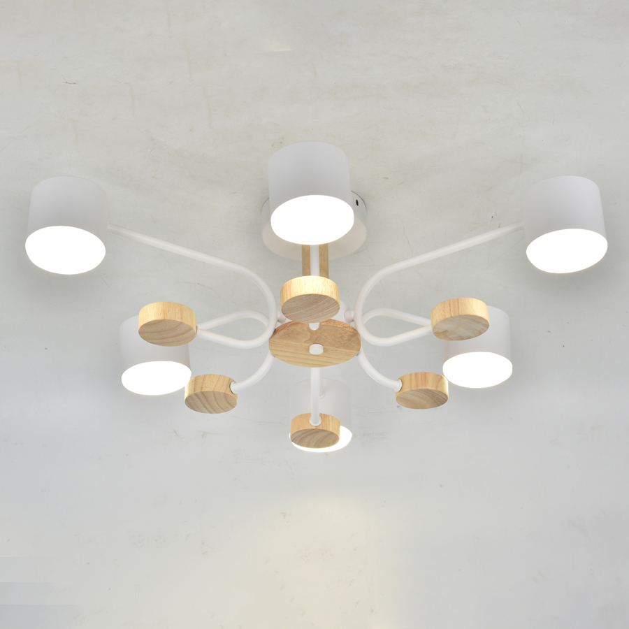 Люстра под лампу GCHL-6GX53-M Белая+Дерево Альберо