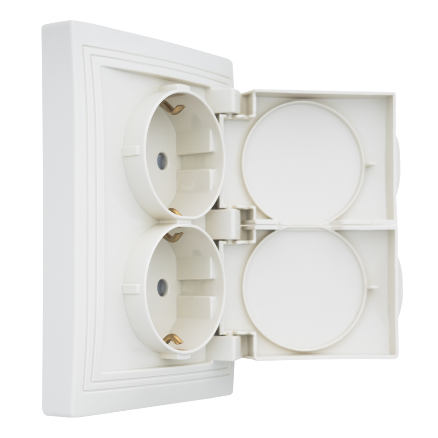 Розетка 2П+З двойная с защ. шт. и крышкой скрытой установки 16А 250В IP44,слоновая кость (керамика)