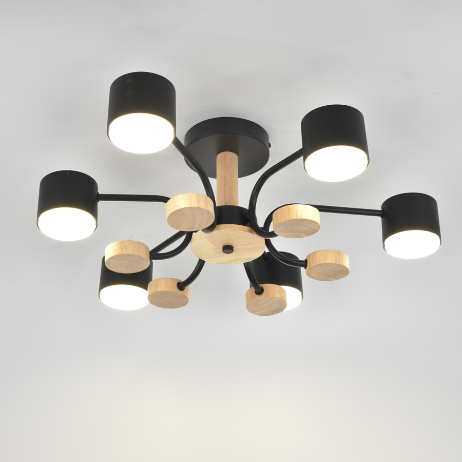 Люстра под лампу GCHL-6GX53-M Черная+Дерево Альберо