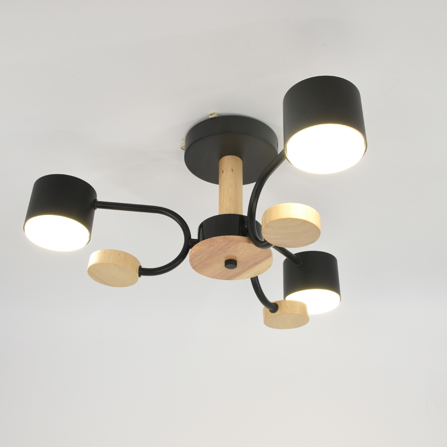 Люстра под лампу GCHL-3GX53-M Черная+Дерево Альберо