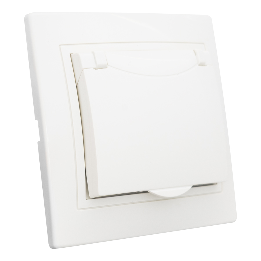 Розетка 2П+З с защ. шт. и крышкой скрытой установки 16А 250В IP44,слоновая кость (керамика) "Дельта" General