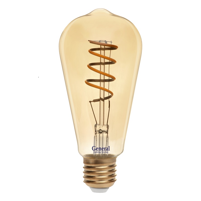 Лампа светодиодная General Филамент GLDEN-ST64SS-7-230-E27-2700, 655306, E-27, 2700 К, золотая