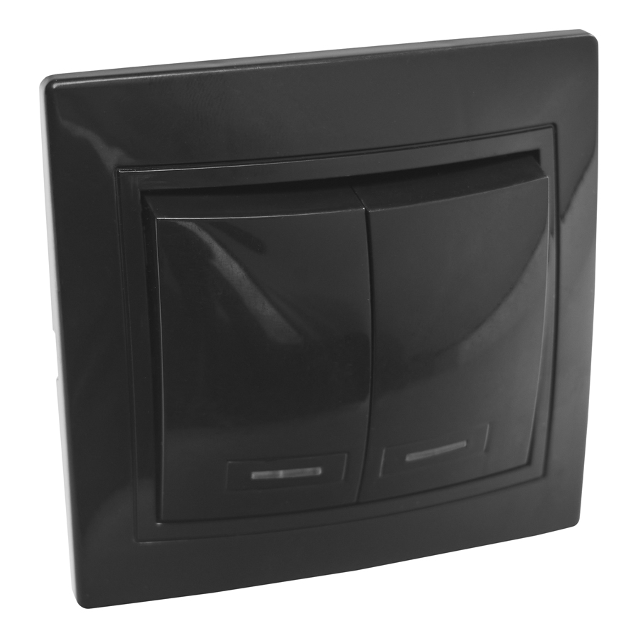 Выключатель 2 кл. с подсветкой скрытой установки 10А 250В IP20, черный (керамика) "Дельта" General