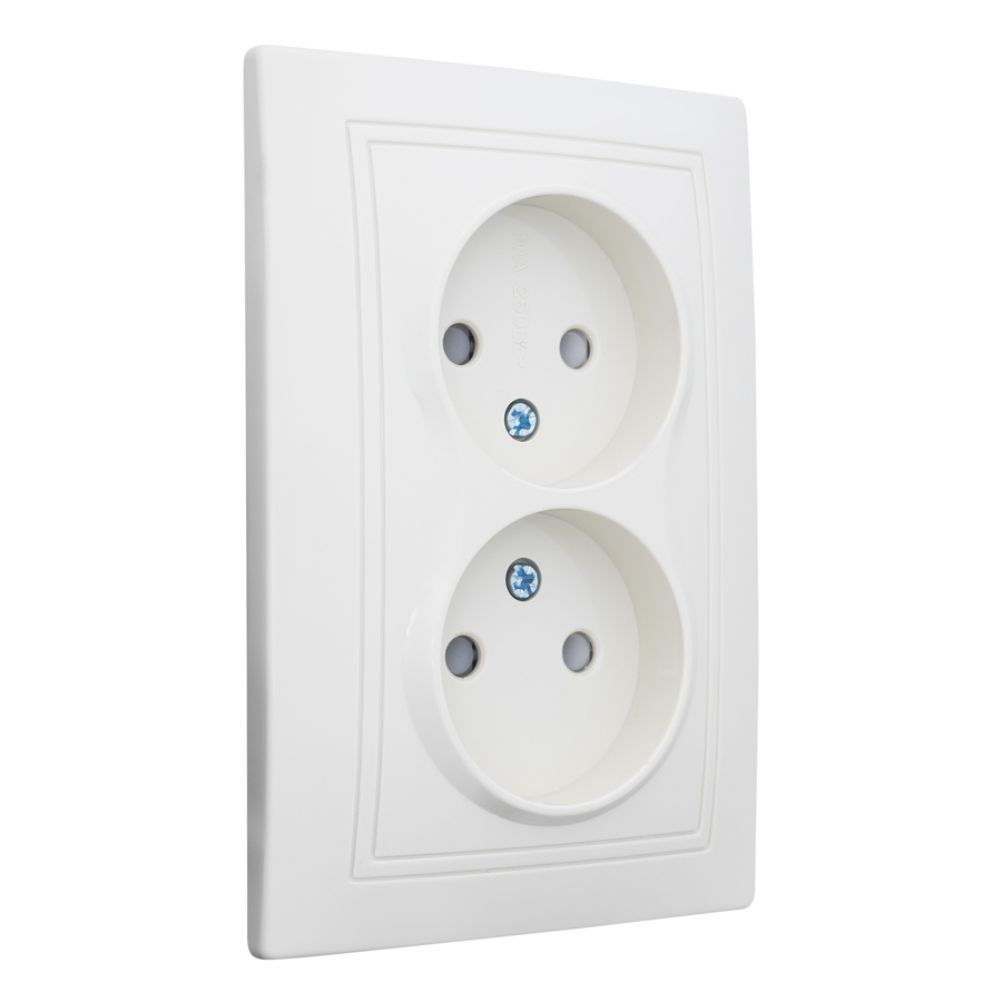 Розетка 2П двойная с защ. шт. скрытой установки 16А 250В IP20,слоновая кость (керамика) "Дельта" General