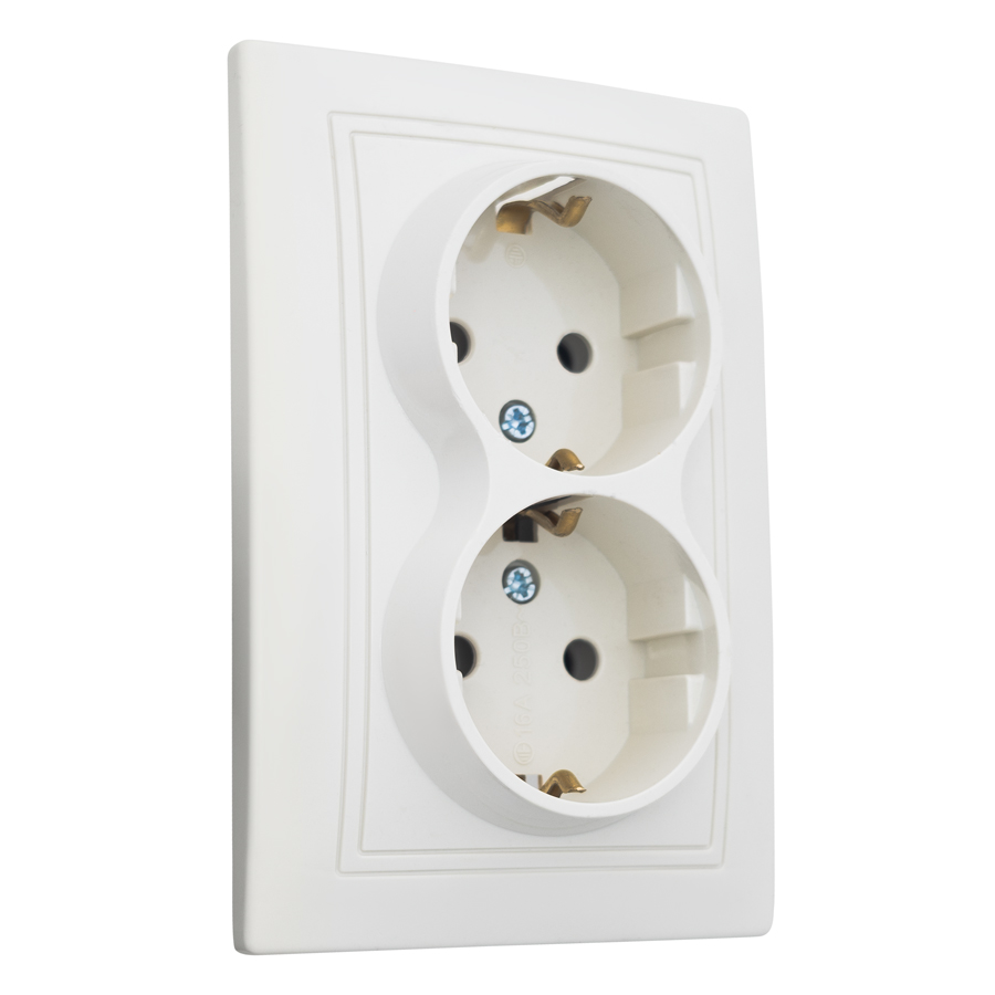 Розетка 2П+З двойная скрытой установки 16А 250В IP20,слоновая кость (керамика) "Дельта" General