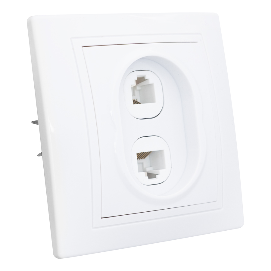 Розетка телефонная RJ11 + компьютерная RJ45 скрытой установки IP20, белая "Дельта" General