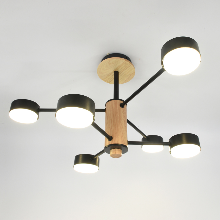 Люстра под лампу GCHL-6GX53-M Черная+Дерево Элизиум