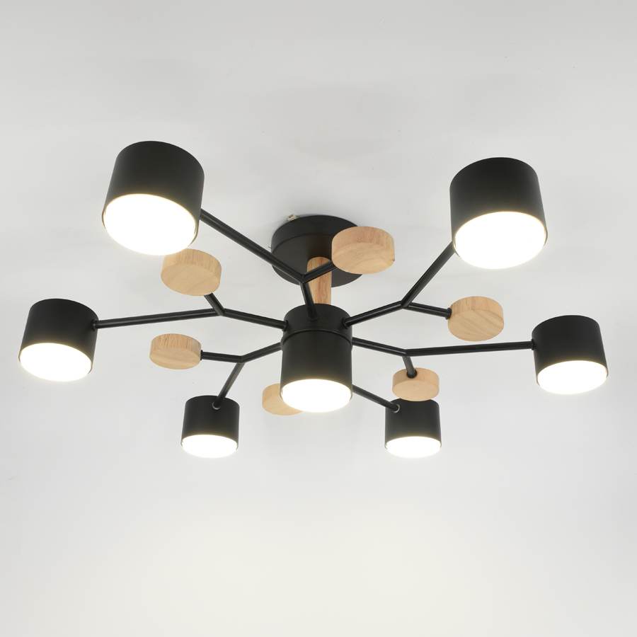 Люстра под лампу GCHL-7GX53-M Черная+Дерево Альберо