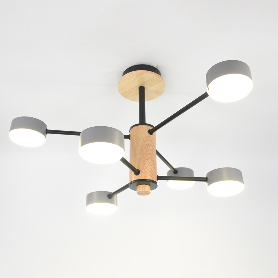 Люстра под лампу GCHL-6GX53-M Серая+Дерево Элизиум